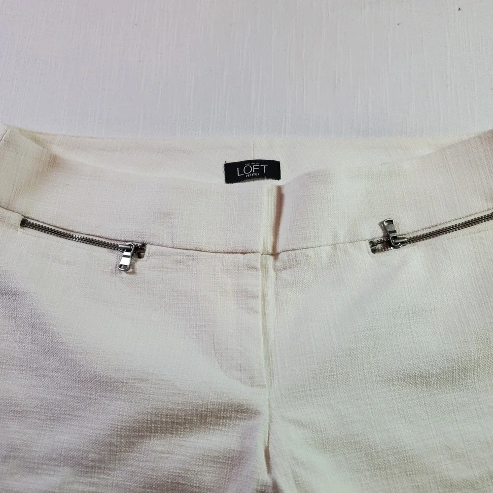 Ann Taylor LOFT Womens Size 2P Marisa Cropped Pants Off White Cream Stretch